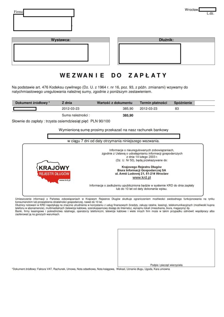 anulować KRD wezwanie KRD