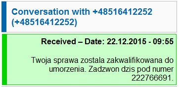 getback wysyła SMSy nękające