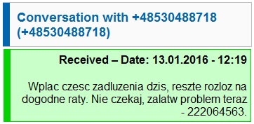 getback wysyła SMSy nękające