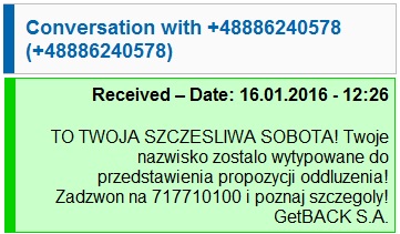 getback wysyła SMSy nękające