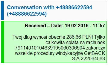 getback wysyła SMSy nękające