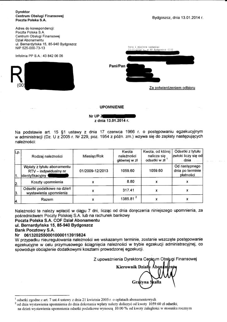 Ścigają cię za zaległy ABONAMENT RTV