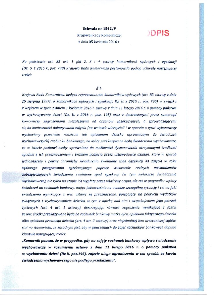 PIENIĄDZE Z 500+ WOLNE OD ZAJĘĆ KOMORNICZYCH