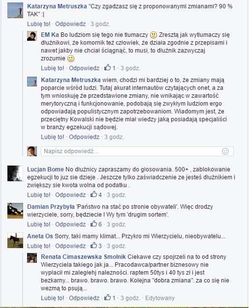 komentarze z FB na profilu Komornik w Polsce