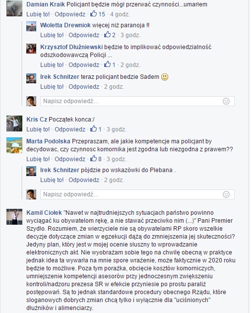 komentarze z FB na profilu Komornik w Polsce